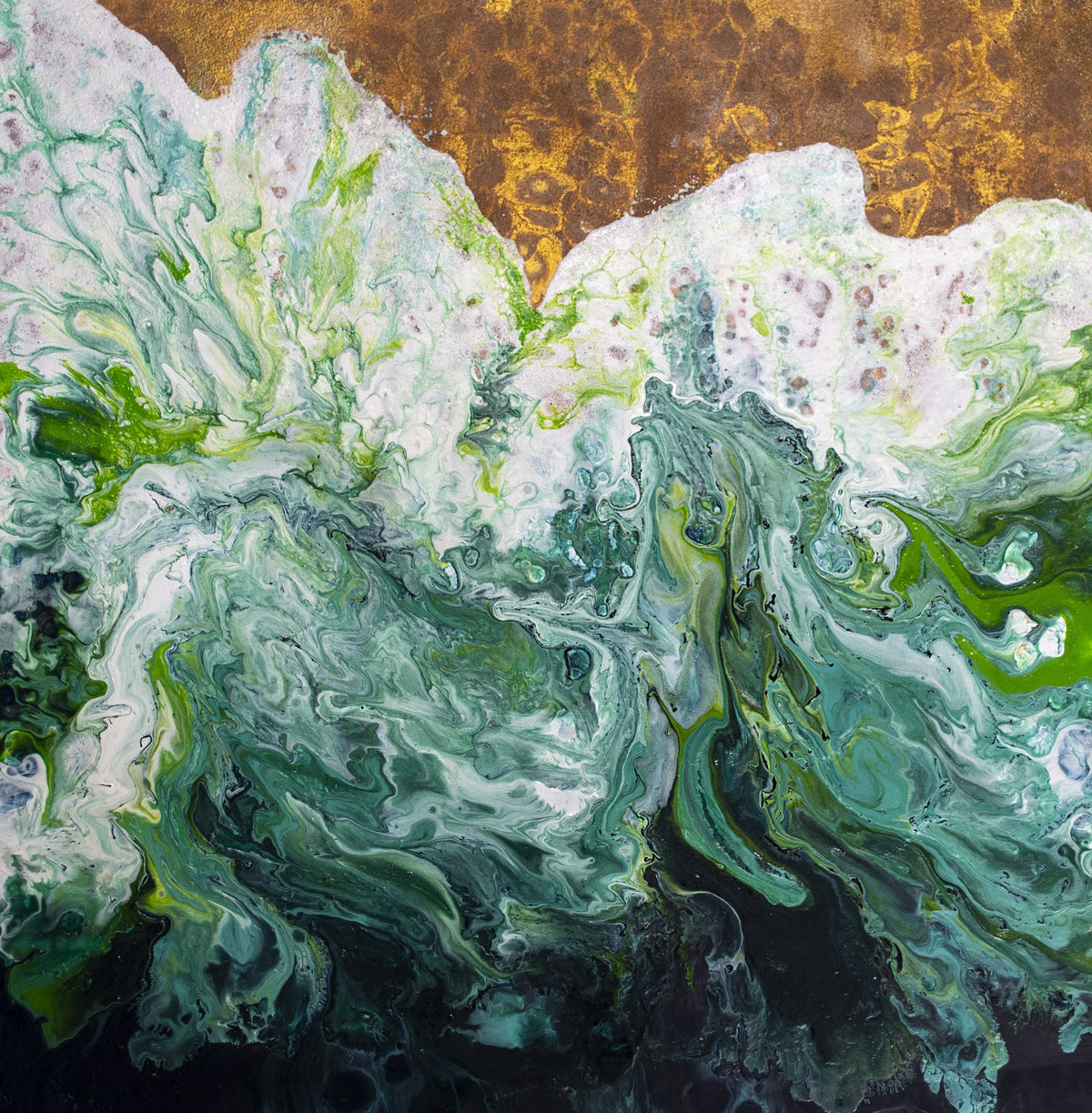 Waves on the Shore - acrylic pour painting by Pauline Hynds Bari