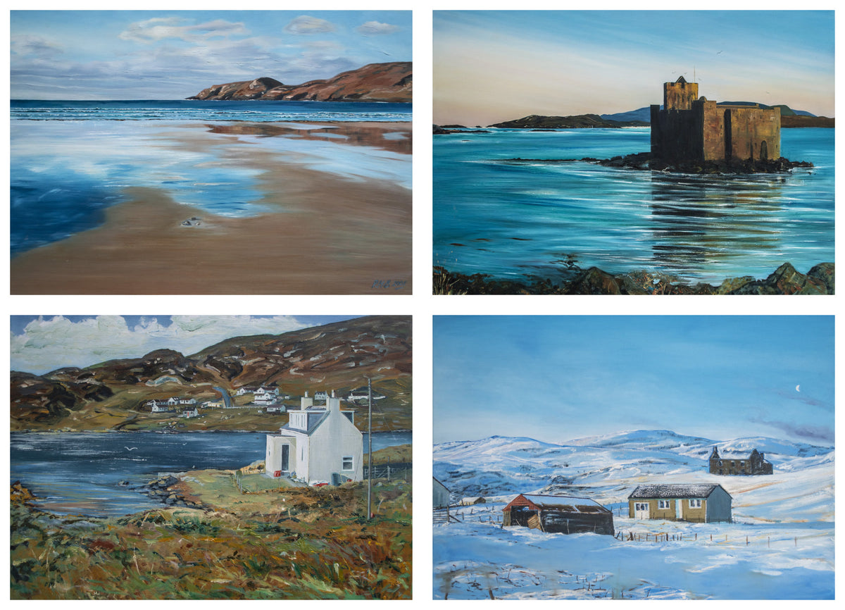 Set of four table mats — oil paintings by Pauline Hynds Bari